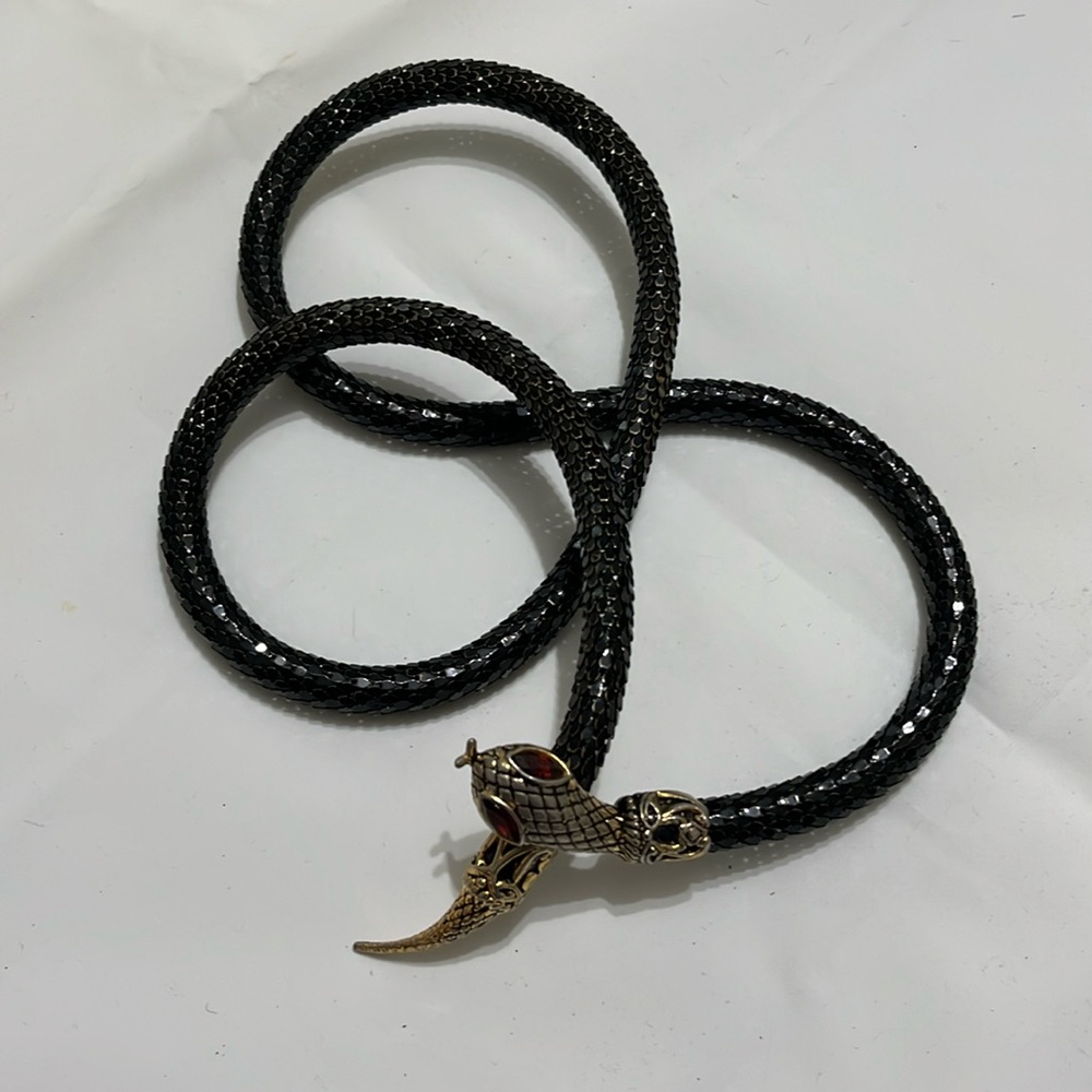 Vintage DL Auld Co., Ruby eyed antique gold tone snake belt or necklace.